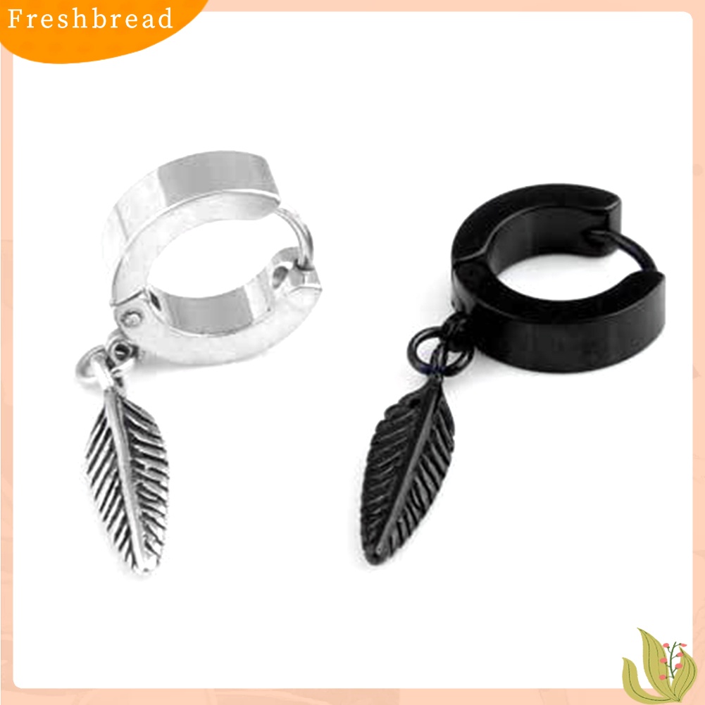 < Freshbread > 1Pc Punk Pria Bulu Liontin Stainless Steel Hoop Earring Pesta Perhiasan Hadiah