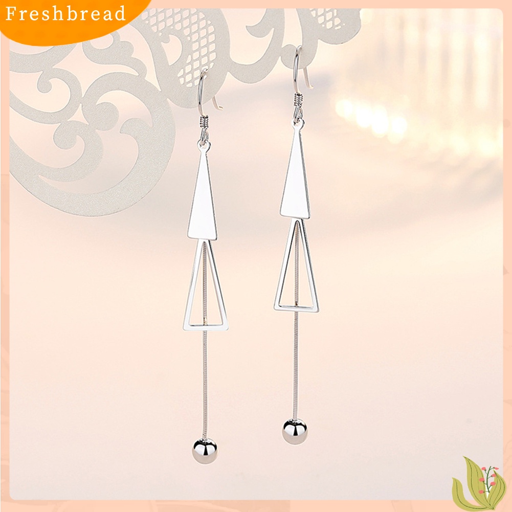 < Freshbread > Wanita Fashion Ganda Segitiga Rumbai Bola Panjang Menjuntai Kait Anting Perhiasan