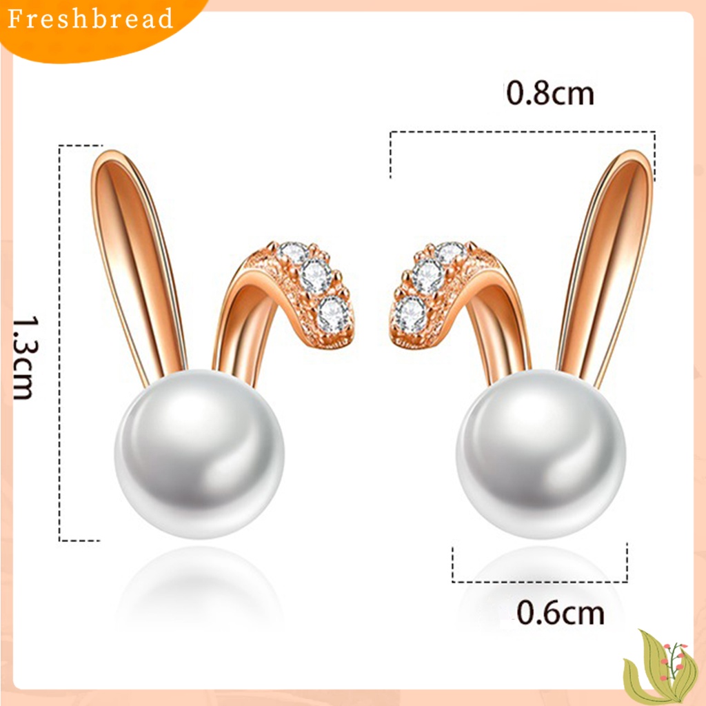 &lt; Freshbread &gt; 1pasang Ear Studs Geometric Charming Shining Piercing Tanpa Sakit Memakai Dekorasi Hypoallergenic Kelinci Mutiara Imitasi Anting-Anting Perhiasan Aksesori