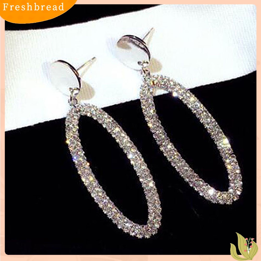 &lt; Freshbread &gt; Jam Tangan Berlian Imitasi Wanita Bentuk Oval Geometris Menjuntai Ear Drop Earrings Jewelry