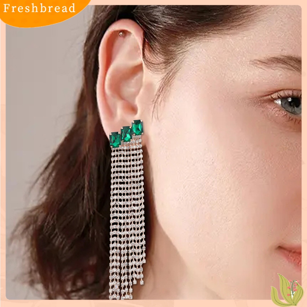 &lt; Freshbread &gt; 1pasang Anting Rumbai Berlian Imitasi Bersinar Wanita Bridal Drop Menjuntai Earrings Untuk Pakaian Sehari-Hari