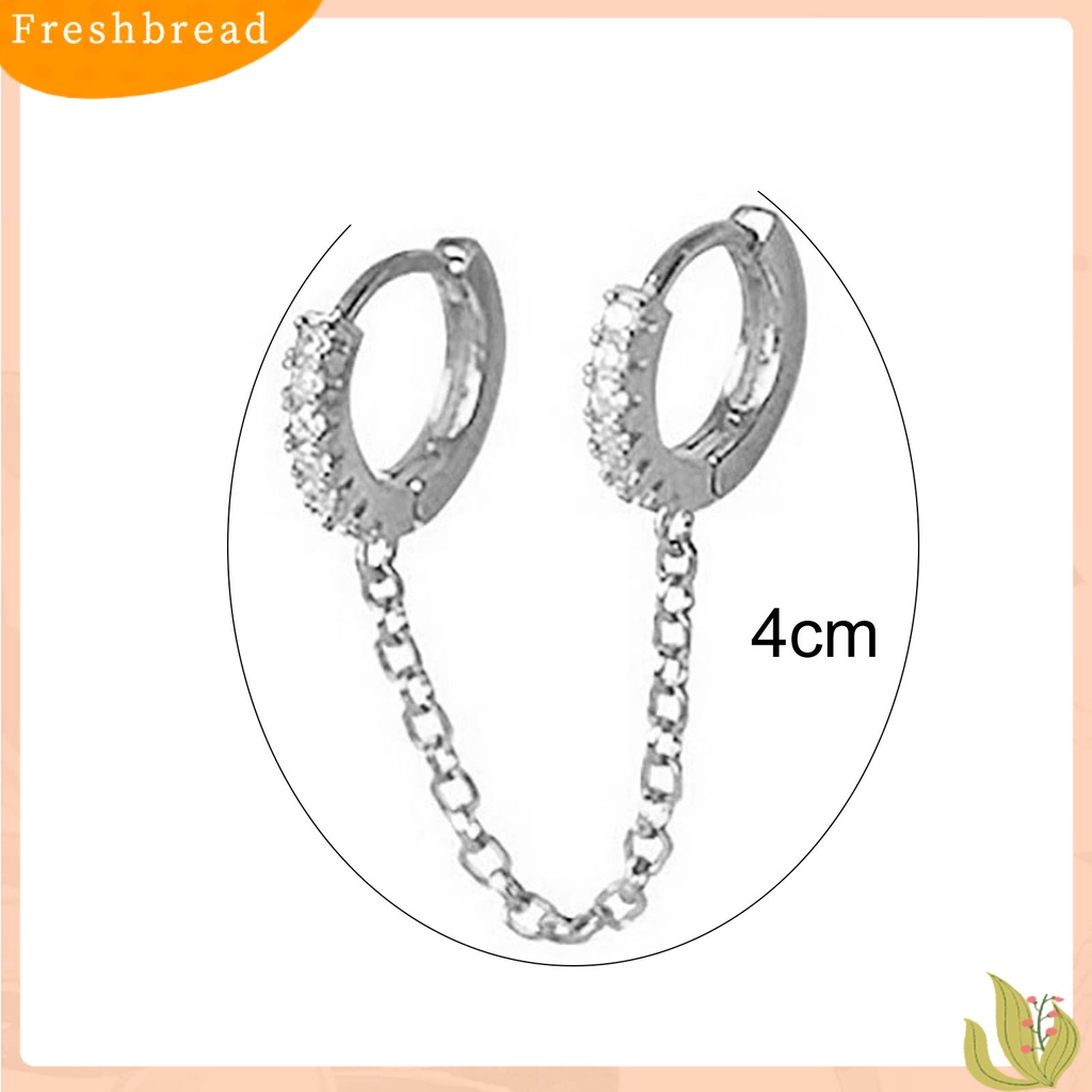 &lt; Freshbread &gt; 1pasang Anting Hoop Rantai Rumbai Cubic Zirconia Wanita Shiny Double Ear Piercing Lingkaran Earrings Perhiasan Aksesoris