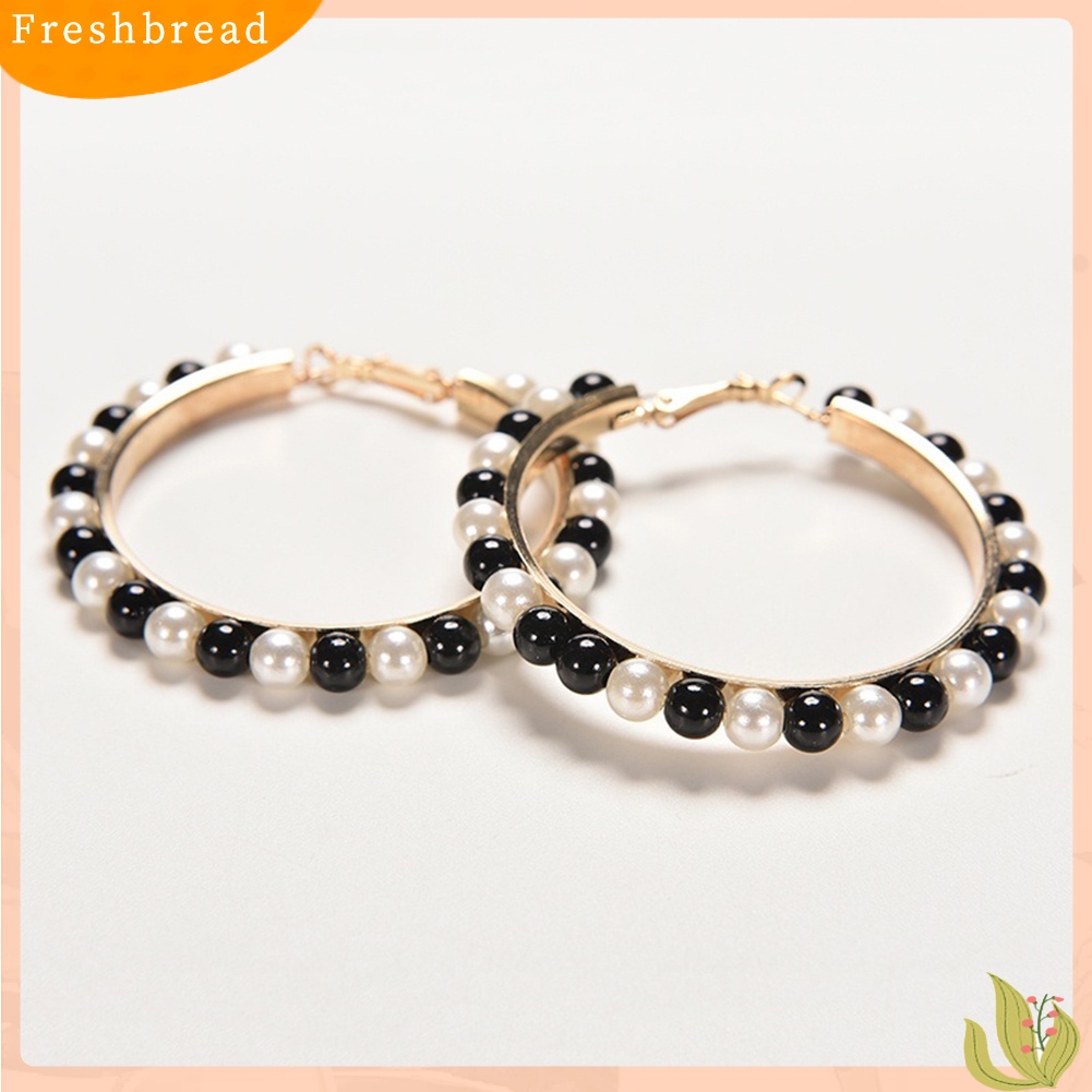 &lt; Freshbread &gt; Fashion Wanita Mutiara Imitasi Hias Lingkaran Besar Pernyataan Hoop Earrings Jewelry