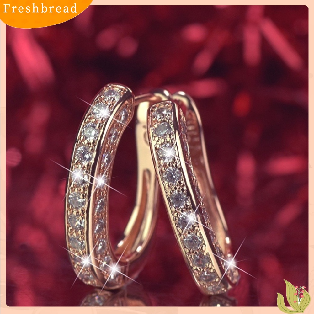 &lt; Freshbread &gt; Fashion Wanita Berlian Imitasi Penuh Hias U-Shape Huggie Earrings Pesta Perhiasan Hadiah