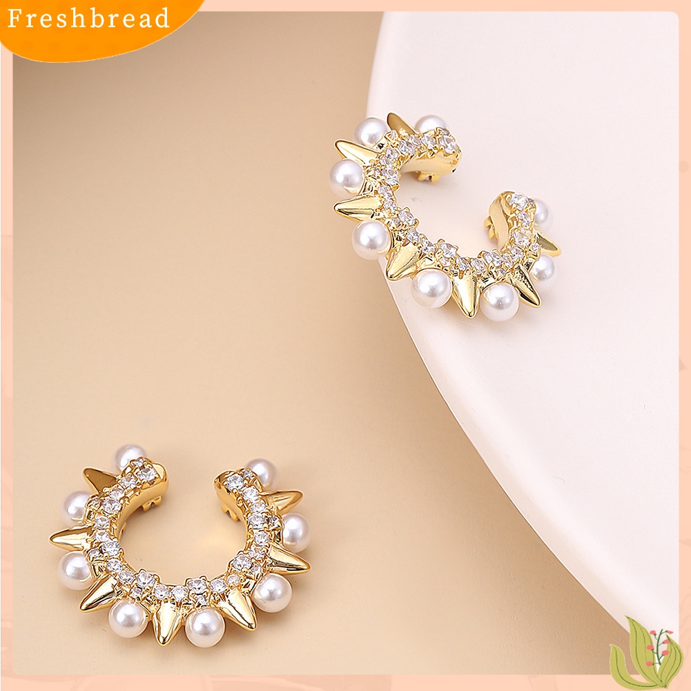 &lt; Freshbread &gt; Fashion Wanita Desain Sederhana Retro Gaya Etnik Berlian Imitasi Anting Mutiara Imitasi