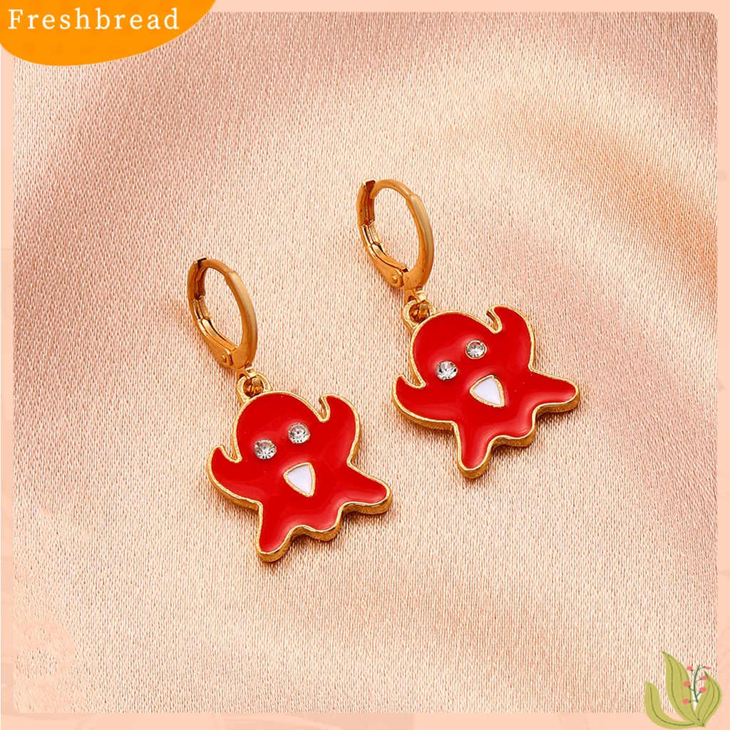< Freshbread > 1pasang Liontin Hantu Halloween Anting Warna Permen Paduan Berlian Imitasi Wanita Enamel Anting Perhiasan Pesta