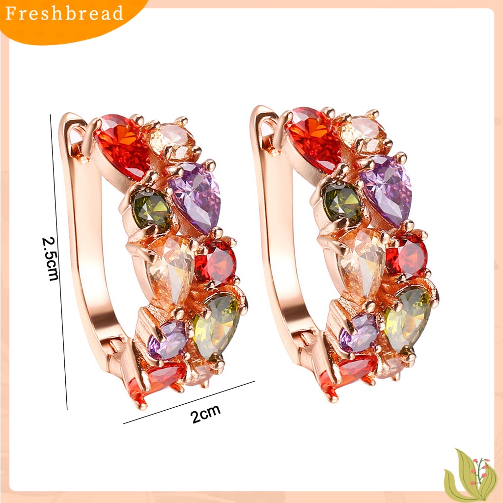 &lt; Freshbread &gt; 1pasang Anting Wanita Trendi Warna-Warni Cubic Zirconia Nyaman Dipakai Aksesori Anting Hoop Fashion Untuk Pesta