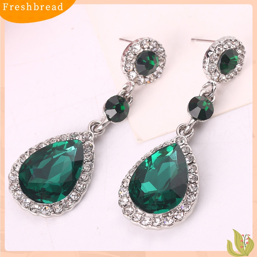 &lt; Freshbread &gt; Pesta Fashion Wanita Berlian Imitasi Mengkilap Bertatahkan Tetesan Air Panjang Menjuntai Stud Earrings