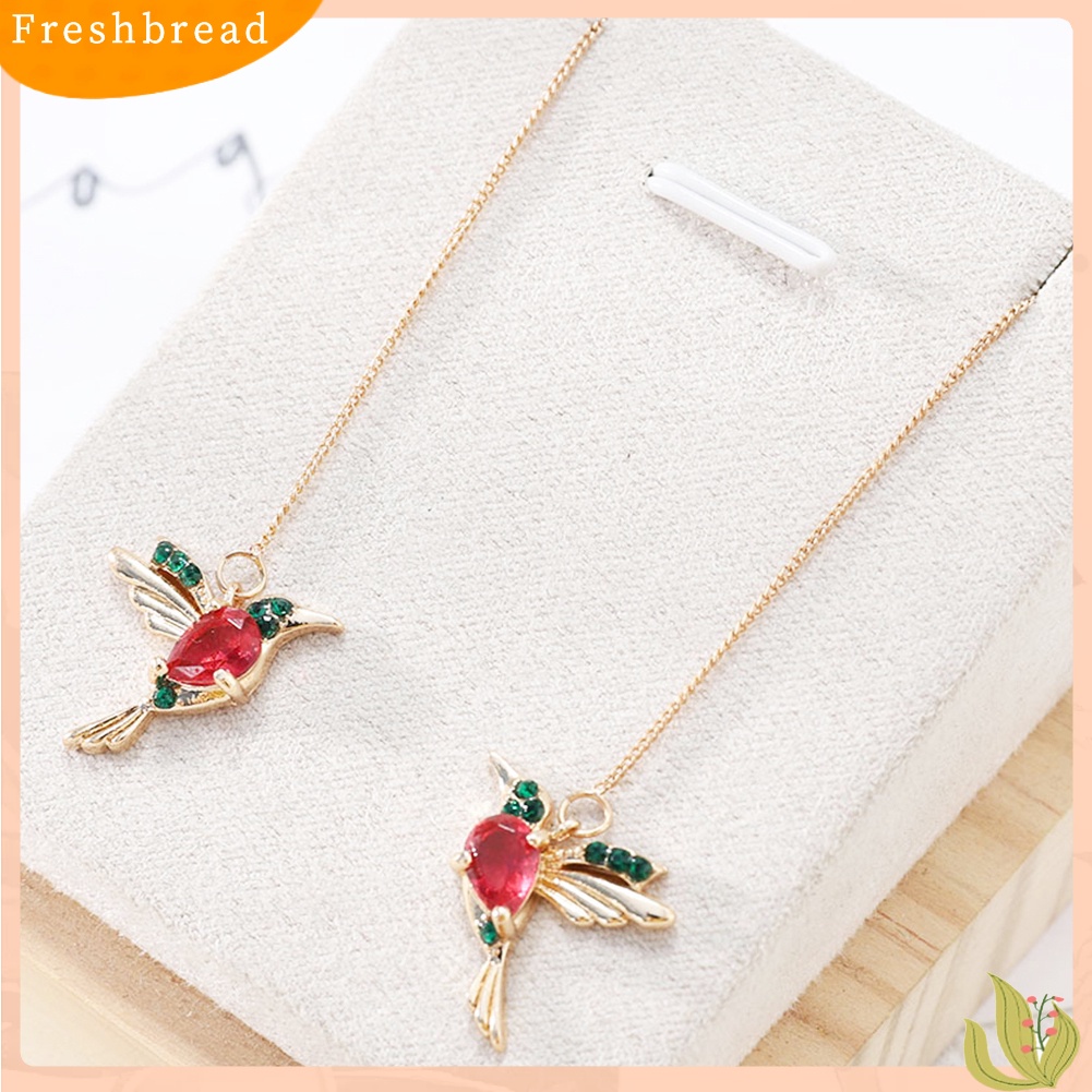&lt; Freshbread &gt; Wanita Desain Hummingbird Berlian Imitasi Dekorasi Ear Stud Panjang Rumbai Menjuntai Anting