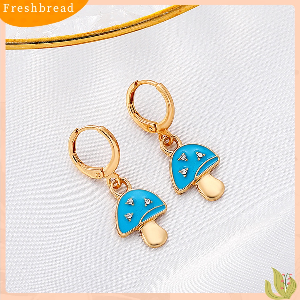 &lt; Freshbread &gt; 1pasang Anting Drop Berlian Imitasi Bentuk Jamur Alloy Piercing Warna Cerah Klip Anting Perhiasan Aksesori