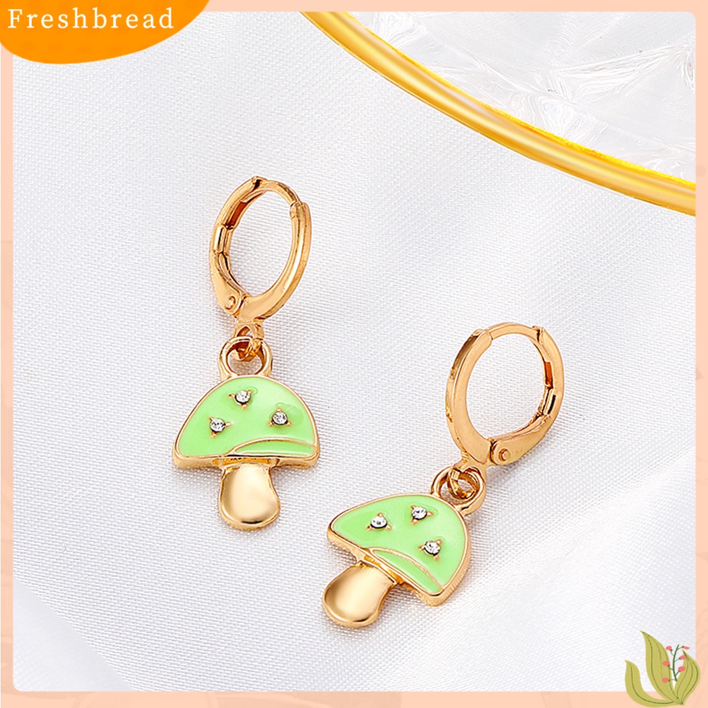 &lt; Freshbread &gt; 1pasang Anting Drop Berlian Imitasi Bentuk Jamur Alloy Piercing Warna Cerah Klip Anting Perhiasan Aksesori