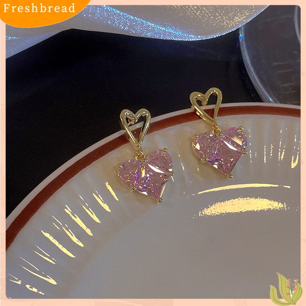 &lt; Freshbread &gt; 1Pc/1pasang Kalung Stud Anting Geometris Berkilau Manis Hias Semua Pertandingan Perhiasan Hadiah Aksesori Wanita Kristal Imitasi Cinta Hati Liontin Kalung Telinga Studs