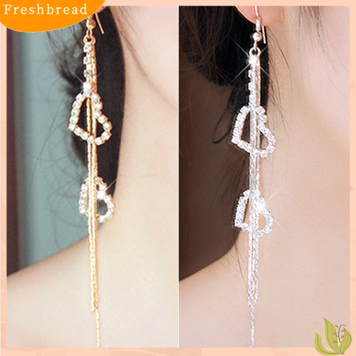 &lt; Freshbread &gt; Lady Berlian Imitasi Ganda Cinta Hati Drop Panjang Jumbai Rantai Menjuntai Anting Linear