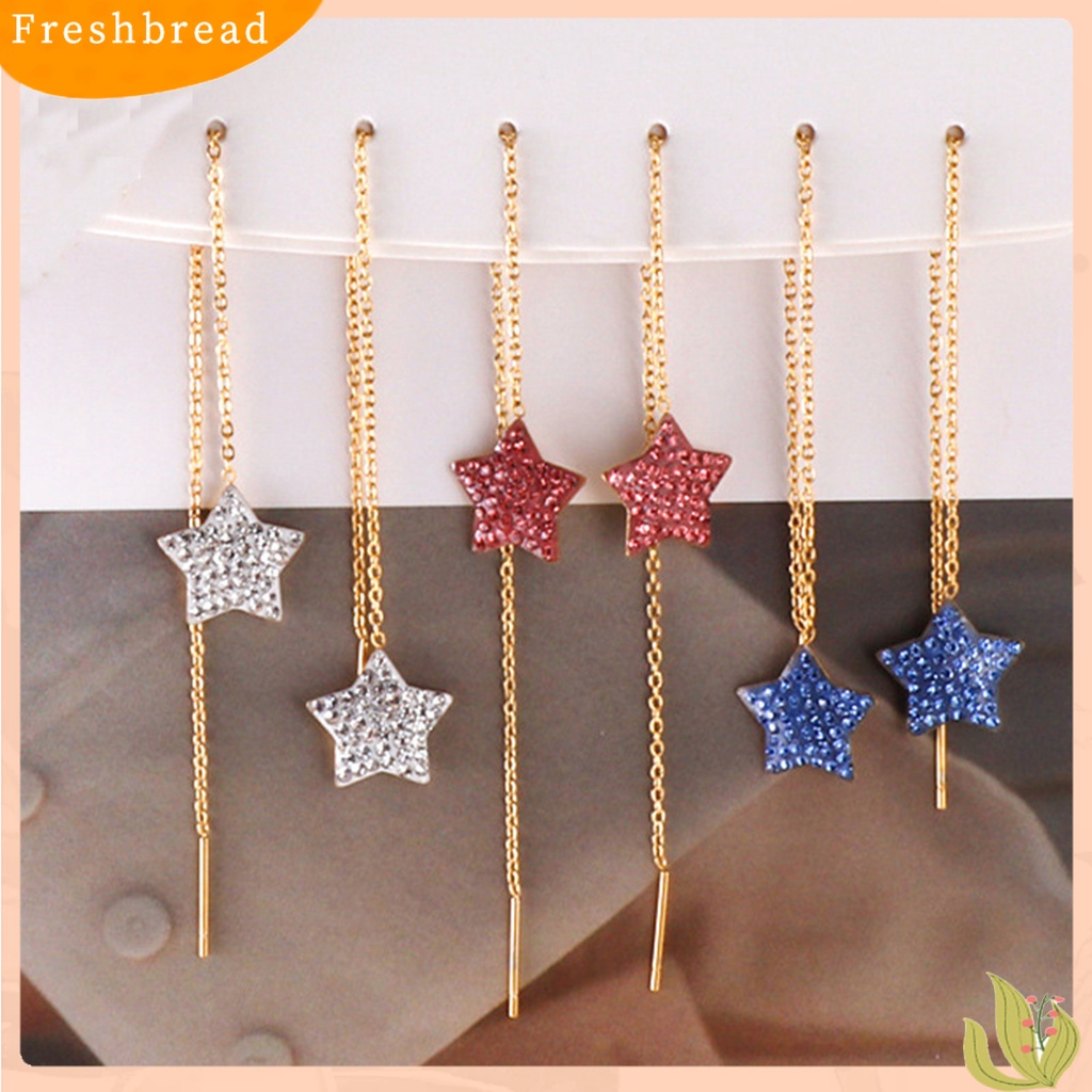 &lt; Freshbread &gt; 1pasang Anting Pejantan Rumbai Lurus Gantung Eropa Dan Amerika Berlebihan Geometris Telinga Dekorasi High-end Pentagram Bintang Kembali Gantung Drop Earrings Perhiasan Fashion