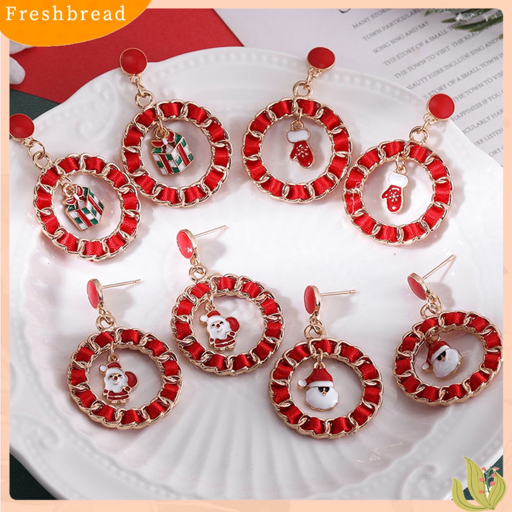 &lt; Freshbread &gt; 1pasang Menjuntai Anting Kartun Berlian Imitasi Mengkilap Tergabung Berkilau Dekorasi Festival Hadiah Natal Santa Claus Bell Xmas Pohon Liontin Stud Earrings