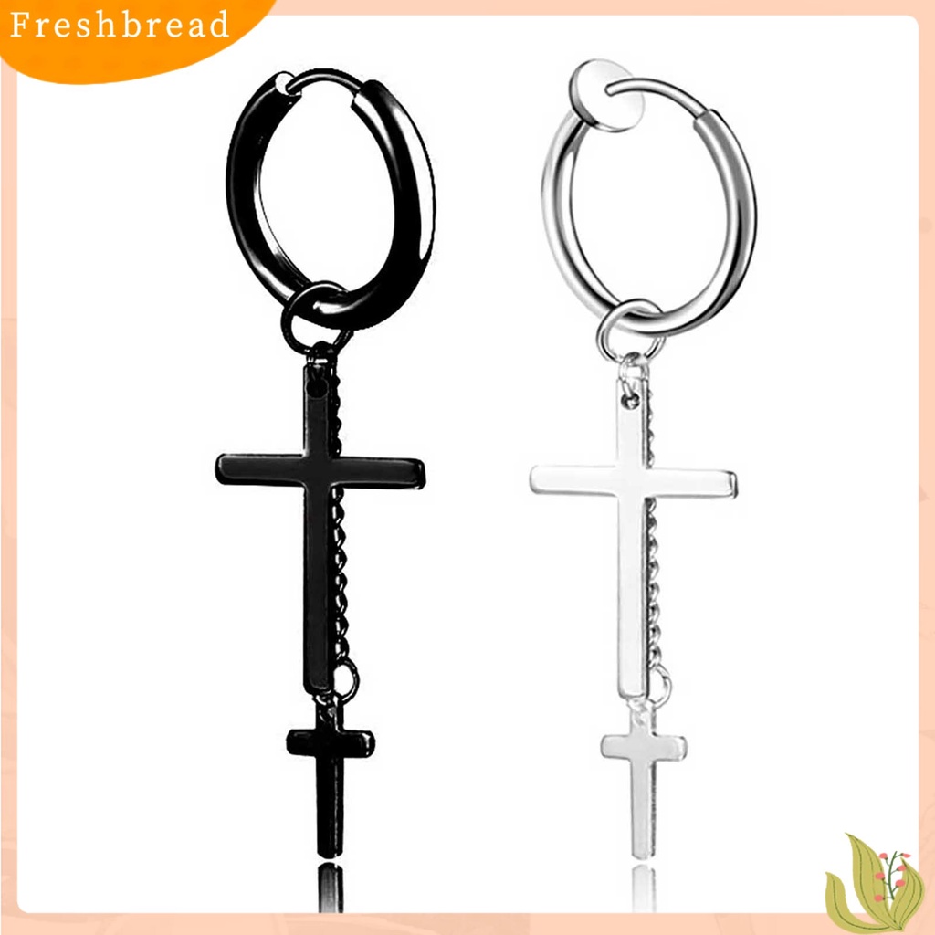 &lt; Freshbread &gt; 1Pc Anting Hoop Keren Unisex Klip Telinga Rantai Panjang Stainless steel Untuk Club