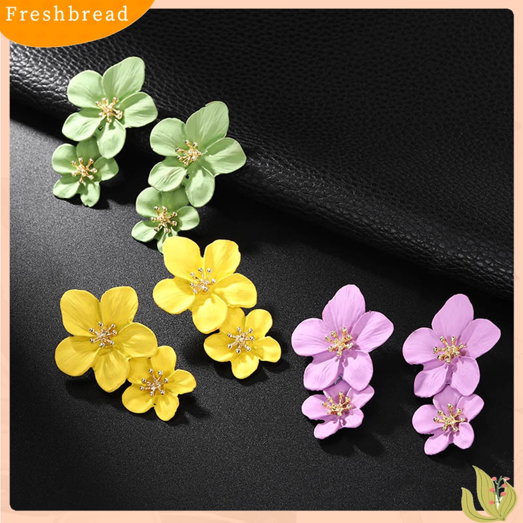 &lt; Freshbread &gt; 1pasang Ear Studs Trendy Tidak Alergi Indah Elegan Lapisan Ganda Desain Bunga Anting Wanita Untuk Pesta