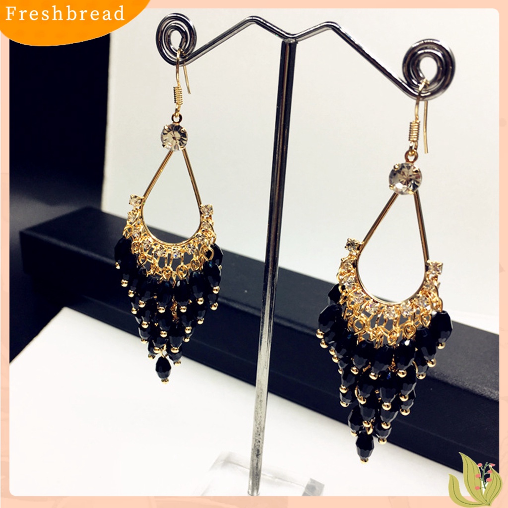 &lt; Freshbread &gt; 1pasang Anting Wanita Kristal Imitasi Gaya Bohemia Shiny High-end Drop Earrings Perhiasan Pernikahan