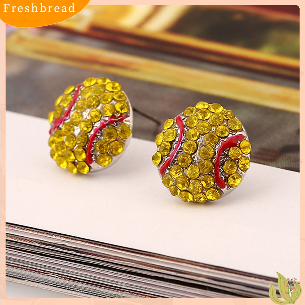 &lt; Freshbread &gt; 1pasang Anting Tusuk Bola Berlian Imitasi Perhiasan Lucu Fashion Penampilan Ear Studs Untuk Pakaian Sehari-Hari