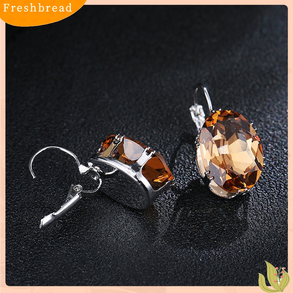 &lt; Freshbread &gt; Wanita Elegan Oval Batu Permata Imitasi Hias Menjuntai Leverback Earrings Perhiasan Hadiah