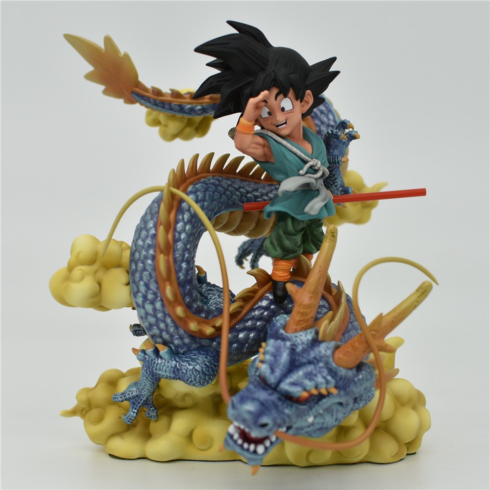 Dragon Ball Z Patung GK Son Goku in Blue GI on Mystical Blue Shenron Vasesion Pvc Figure Mainan Mobil Ornamen