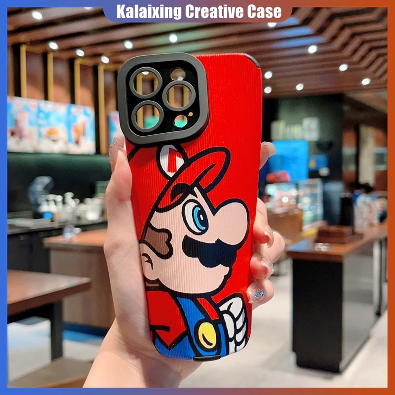 IPHONE Casing Ponsel Bahan Kulit Tepi Lurus Untuk Iphone14 13 12 Pro Max14 Plus X Xs XR Xs Max7 8 Plus Motif Mario Printing Soft Back Cover