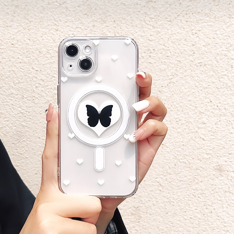 IPHONE Soft case Telepon Transparan Magnetik Untuk Iphone14 13 12 11 Pro Max love heart butterfly