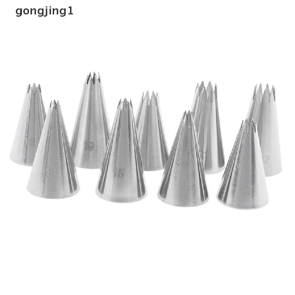 Ggg 9pcs Open Star Cream Piping Nozzle Dekorag Kue Set Metal Pastry Bag Tips ID