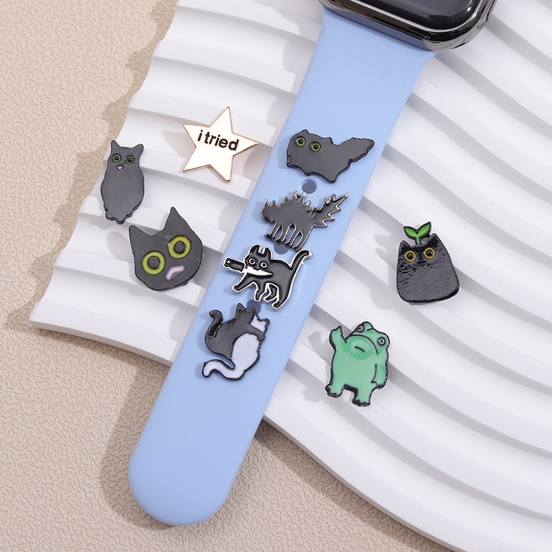 Kartun Hewan Charms Untuk Jam Tangan Froggy Kucing Hitam Hias Stud Charm Perhiasan Untuk Iwatch Tali Silikon Gelang Jam Charm