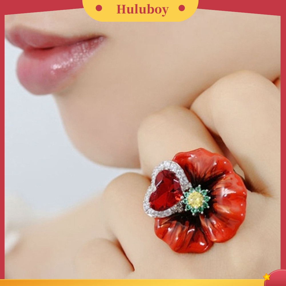 {Ready Stock} Pesta Pernikahan Fashion Bunga Bentuk Hati Ruby Imitasi Jari Cincin Perhiasan Pengantin