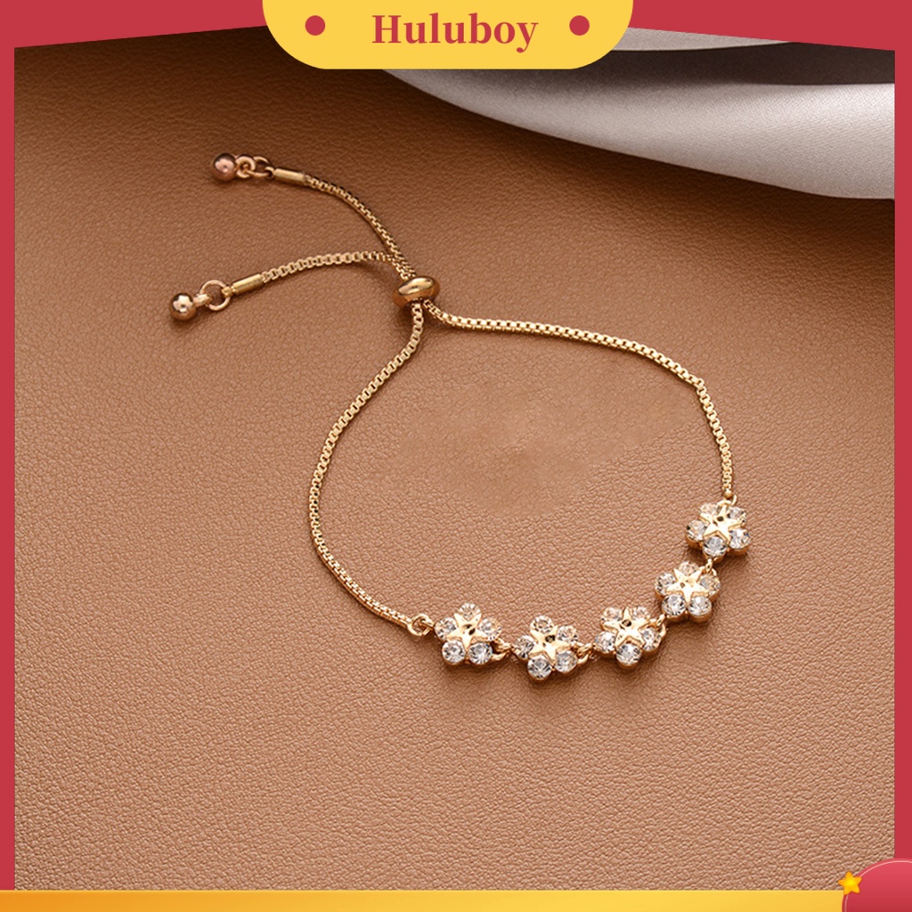 {Ready Stock} Rantai Perhiasan Hadiah Indah Dekorasi Wanita Emas Lima Bunga Gelang Untuk Harian