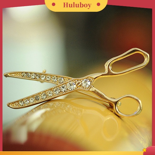 {Ready Stock} Indah Buatan Tangan Berlian Imitasi Gunting Berlapis Emas Bros Pin Perhiasan Hadiah Xmas Terbaik