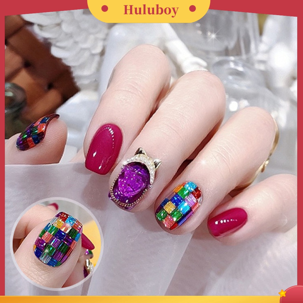 {In Stock} Hiasan Nail Art Tempel Bersinar Mudah Indah Kreatif Hidup DIY Ringan Splicing Persegi Panjang Multicolor Nail Sequin Untuk Wanita