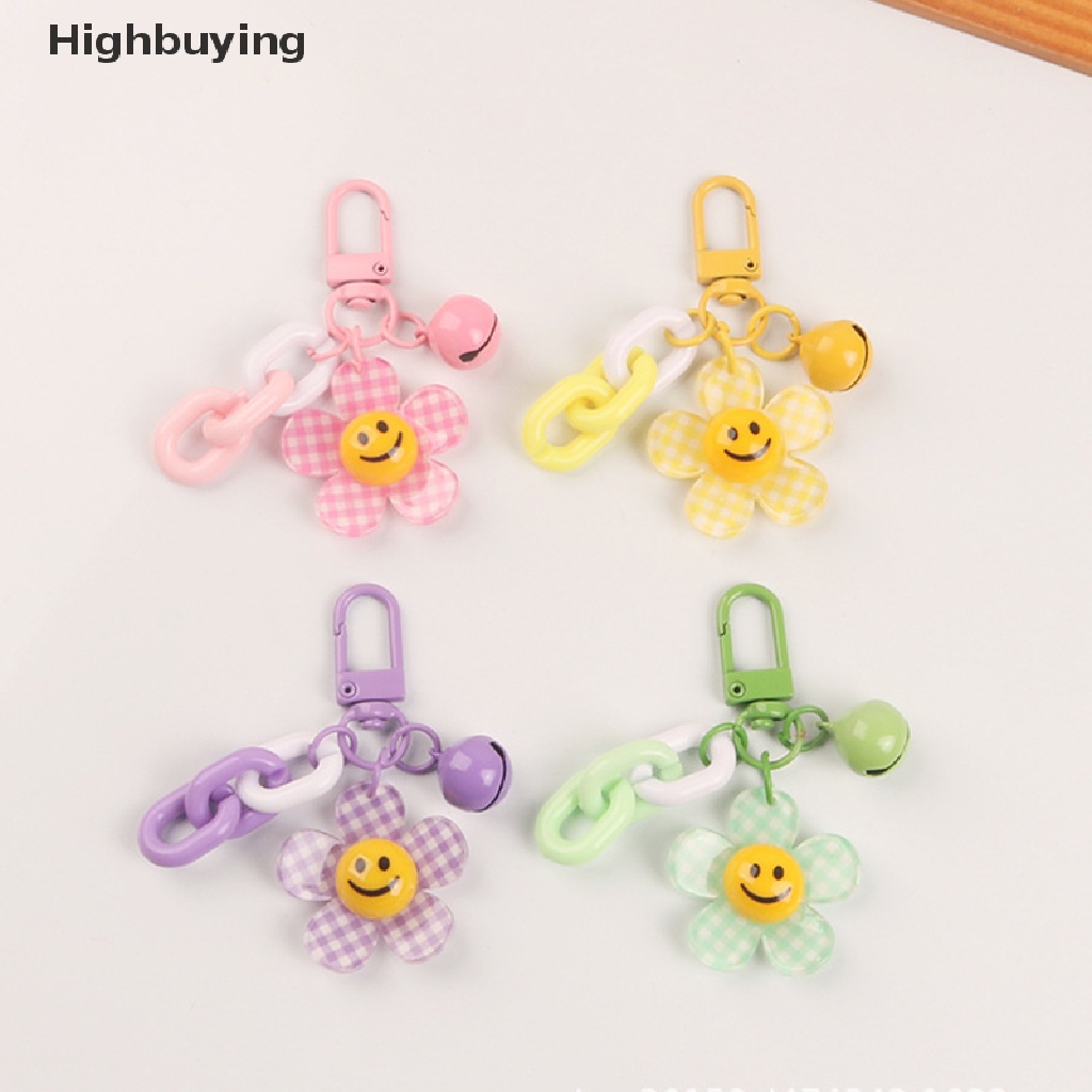 Hbid Lucu Smiley Face Bunga Matahari Warna Kisi Gantungan Kunci Dengan Bell Ransel Kunci Liontin Keyrings Aksesoris Kawaii Key Ring Mainan Pesona Hadiah Ornamen Glory