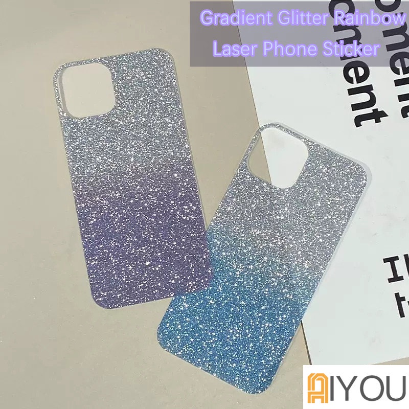 IPHONE Stiker Hp Laser Untuk Iphone13 14 11 Pro Max Gradiasi Glitter Rainbow Phone Case Dekorasi Kertas Untuk Iphone12 13Pro 13kartu