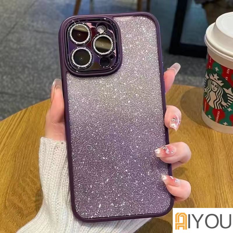 IPHONE Casing Ponsel Bling Glitter Gradasi Mewah Untuk Iphone14 13 12 11 Pro Max Plus Bumper Shockproof Pelindung Lensa Cases Cover