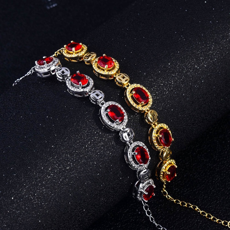 Goldkingdom Aksesoris Perhiasan Fashion Ready Stock Set Gelang Batu Permata Berwarna Gelang Ruby Warna-Warni Lapis Emas Kuning