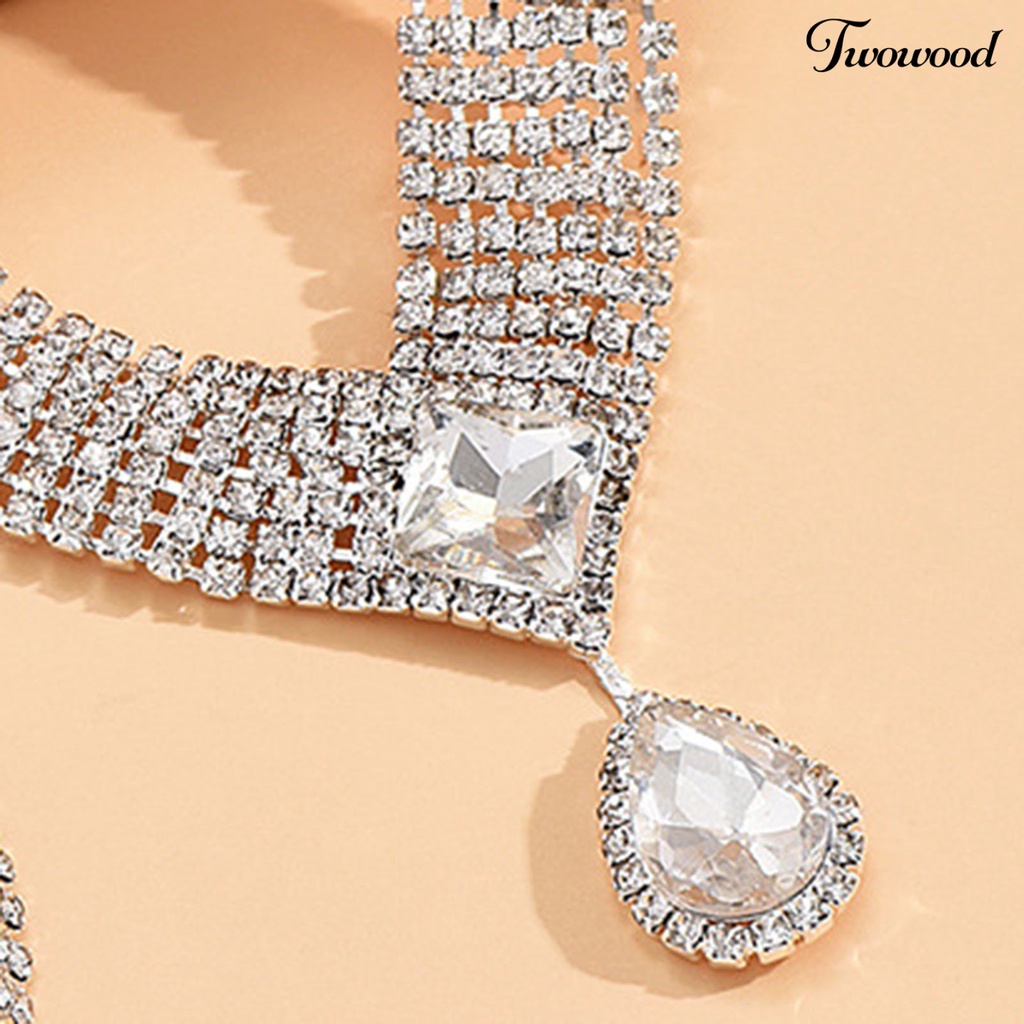 Twowood 4Pcs/Set Wanita Kalung Set High Gloss Dress Up Hypoallergenic Berlian Imitasi Bersinar Terang Kilau Set Perhiasan Aksesori