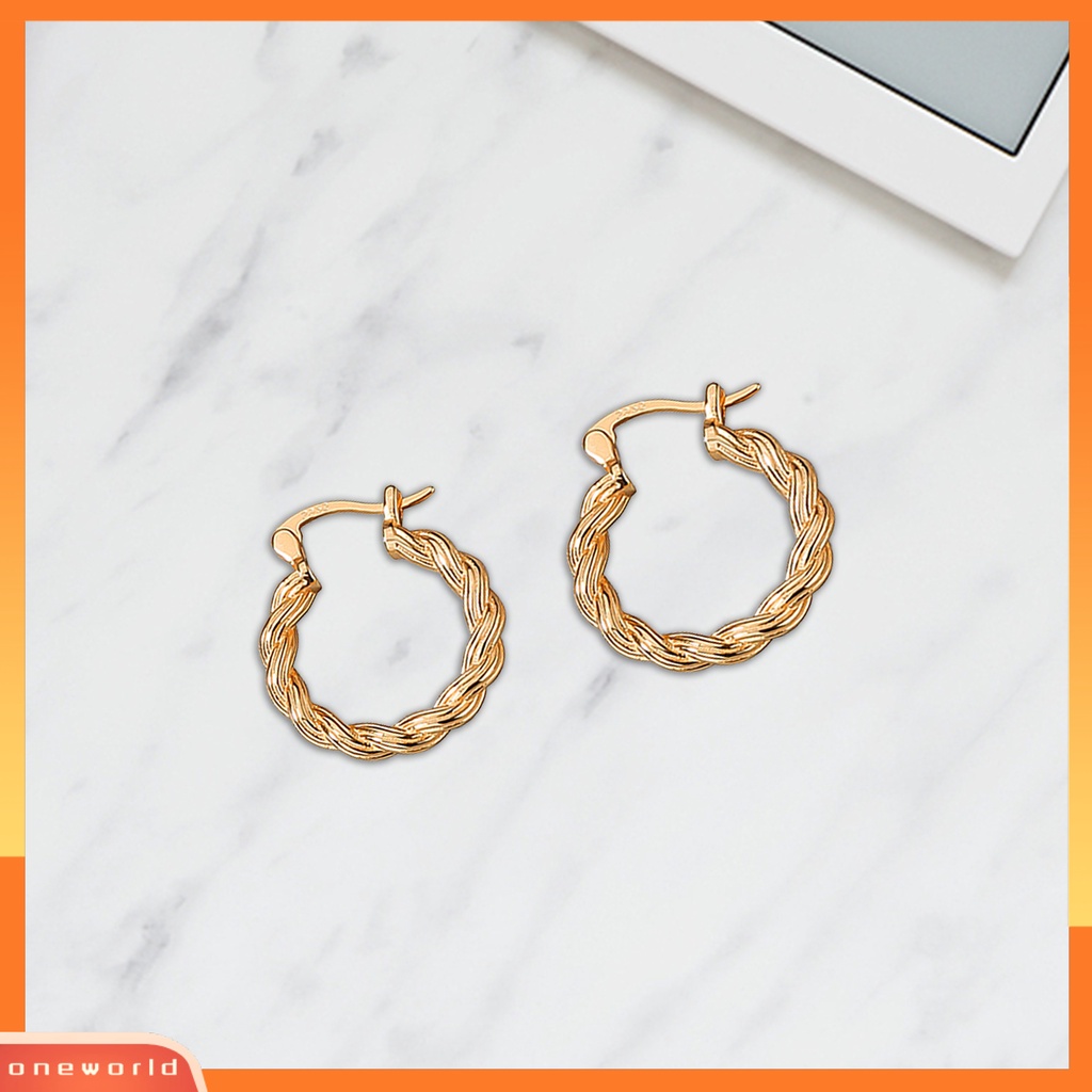 [OWR] 1pasang Desain Gesper Telinga Tindik Anting Hoop Wanita Retro Braided Twist Round Earrings Aksesoris Perhiasan