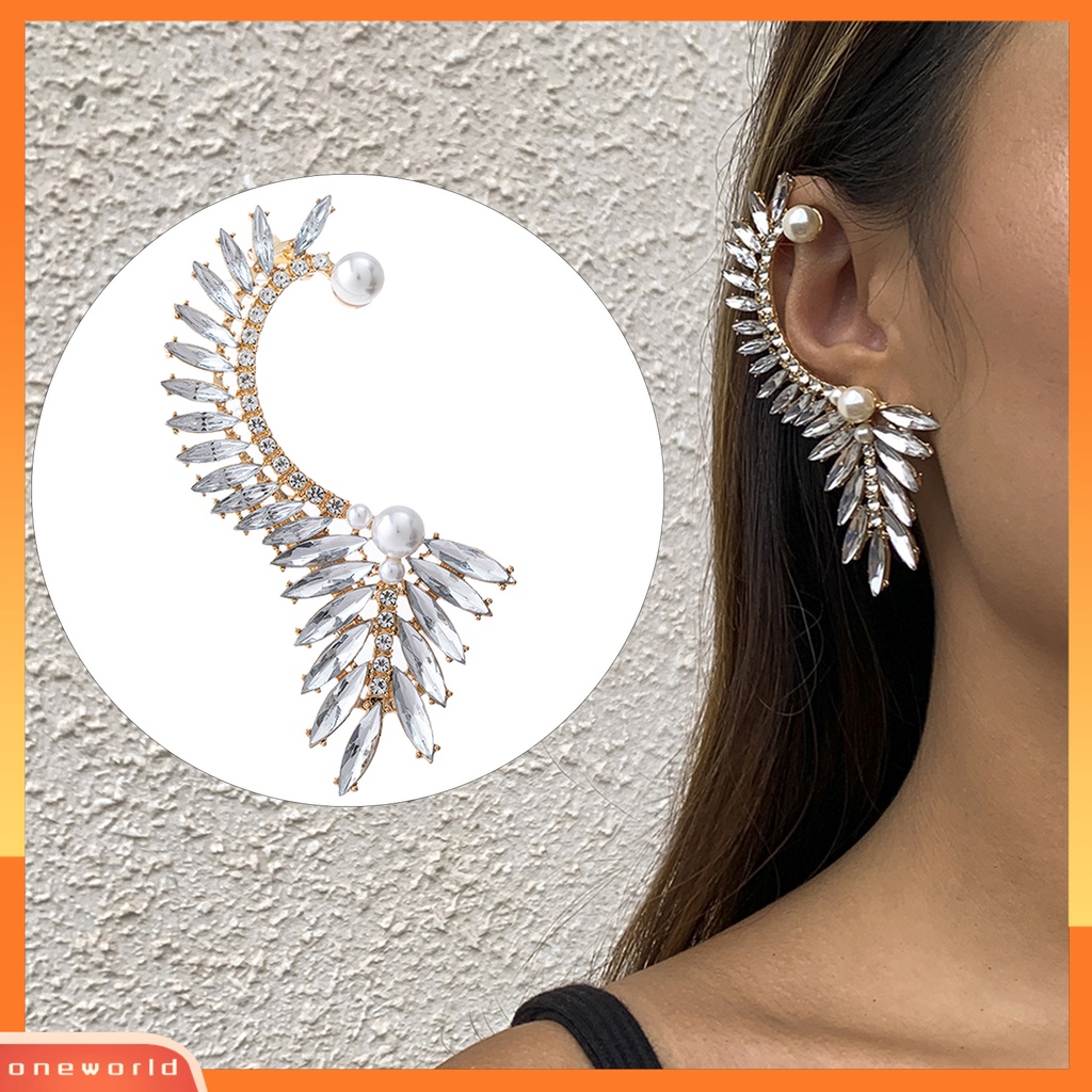 [OWR] 1pc Klip Telinga Berlebihan Geometris High Gloss Berlian Imitasi Electroplating Ear Ornament Tanpa Tindik Fashion Kristal Imitasi Mutiara Auger Telinga Manset Perhiasan Aksesoris