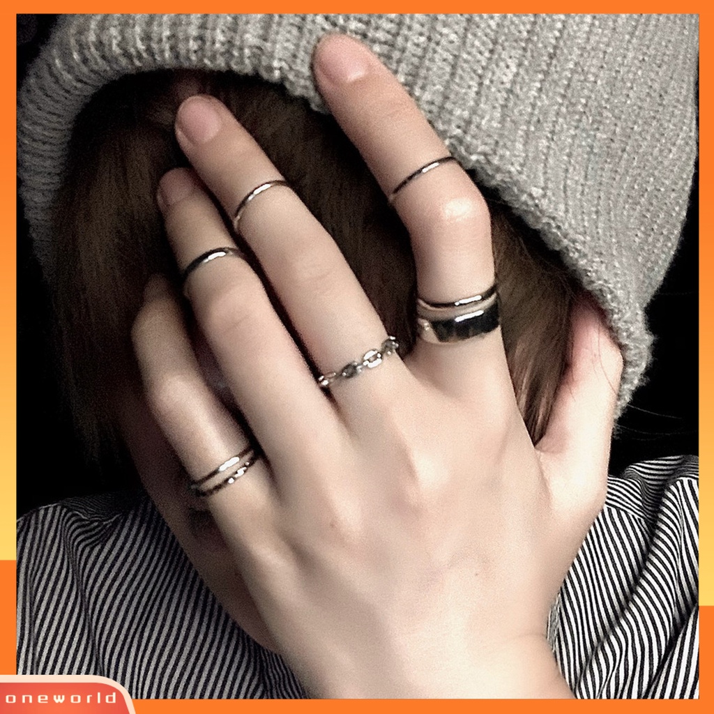 [EONE] 7pcs/set Wanita Knuckle Rings Geometris Bukaan Adjustable Hip Hop Stackable Finger Rings Untuk Pesta Club Cosplay