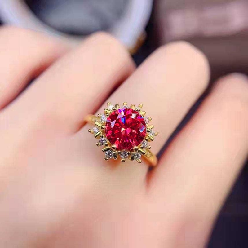 Goldkingdom Fashion Perhiasan Aksesoris Ready Stock Berlapis Emas Merah Korundum Cincin Wanita 5karat Kepingan Salju Penuh Berlian Terbuka Caibao Ring