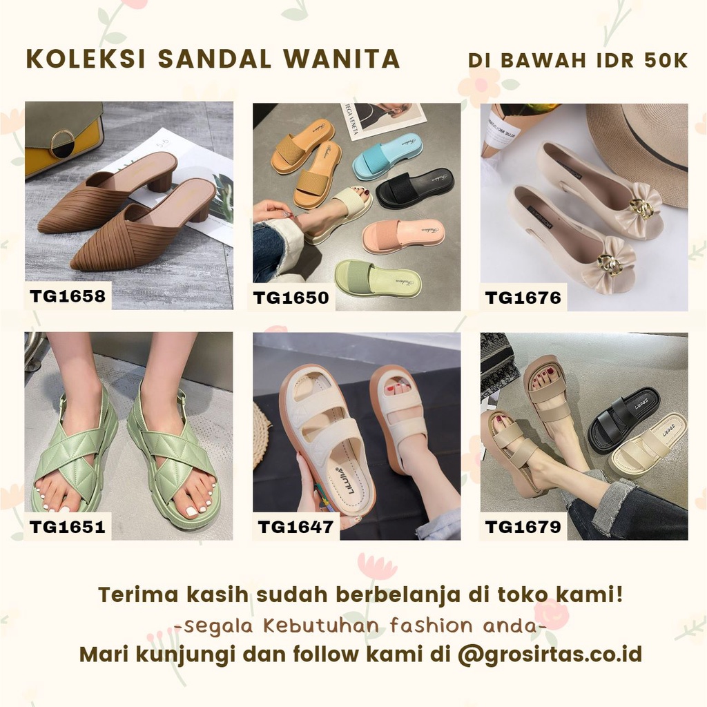 SHOEGALLERY TG1658 Sandal Selop Wedges Wanita Import Sepatu Kantor Karet Quality Premium