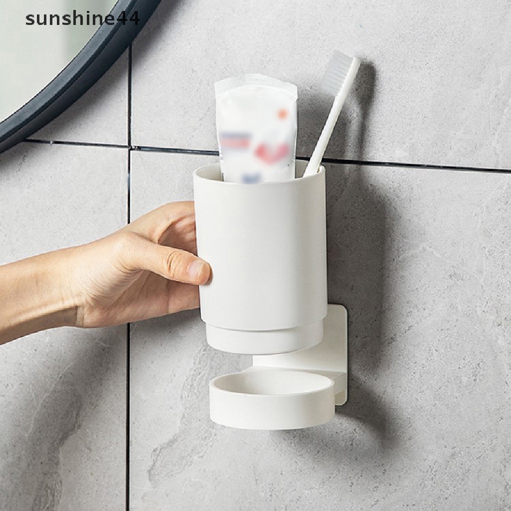 Sunshine 1Pc Tempat Sikat Gigi Tempel Dinding Sederhana Pasta Gigi Gelas Kumur Holder ID