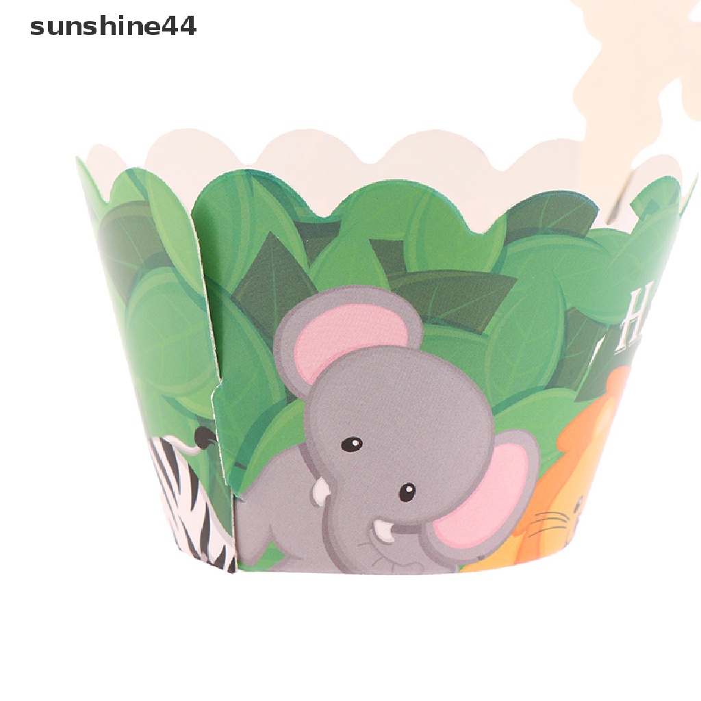 Sunshine 12Pcs Jungle Safari Animal Cupcake Wrapper Hewan Liar Pesta Cupcake Topper ID