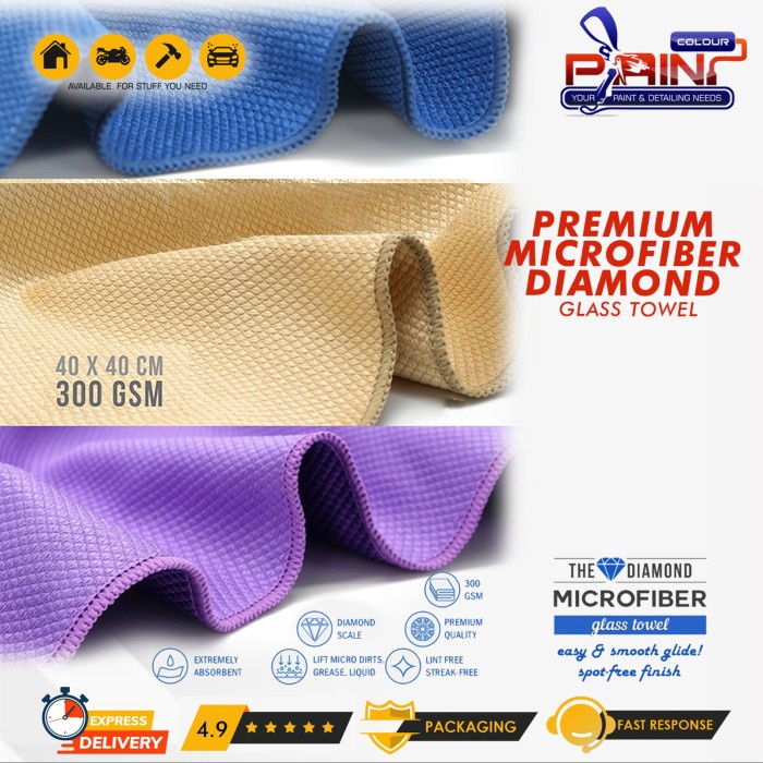 Microfiber Diamond Glass Towel - Kain Pembersih Kaca Bebas Serat