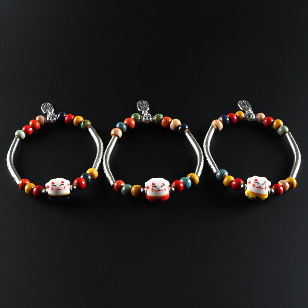 Lucky Cat Stone Beads Bracelet Bangles Sederhana Manis Gelang Keramik Untuk Wanita Gadis Hadiah Ulang Tahun Perempuan Pesona Perhiasan