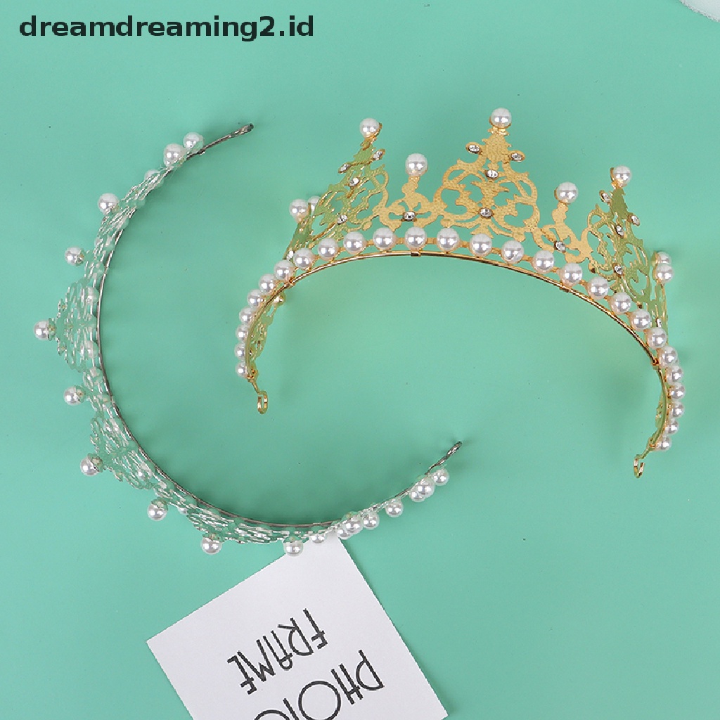 (hot) Shining Crown Cake Topper Metal Pearl Dekorasi Kue Pesta Pertunangan Pernikahan  //