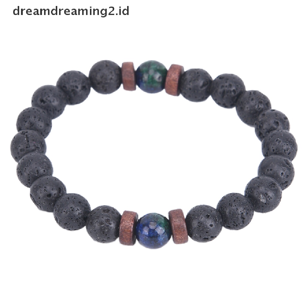 (hot) Tasbih Pria Mala Beads Lava Rock Batu Chrysocolla Manik-Manik Yoga Gelang Hadiah//