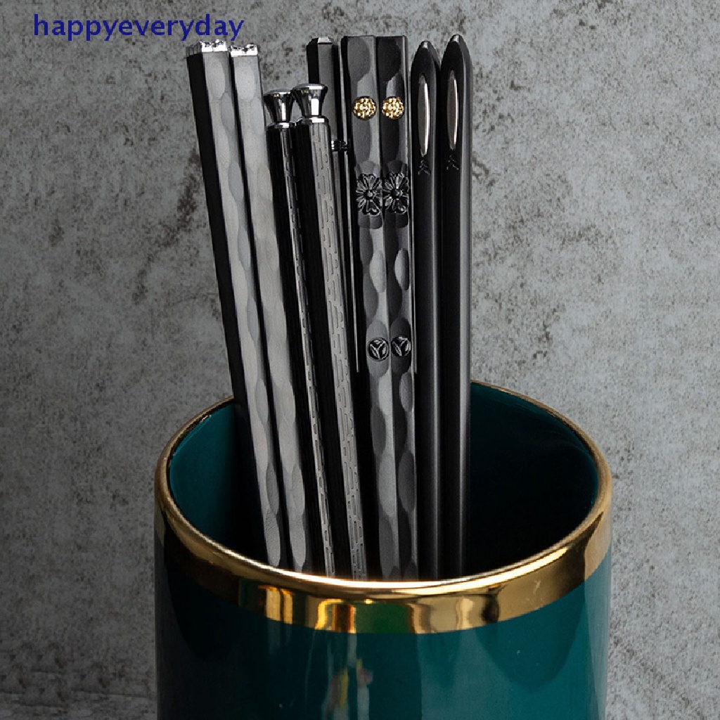 [happy] 5pasang Sumpit Ukiran Laser Alloy Stik Sushi Reusable Non-Slip [ID]